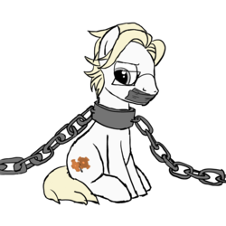 Size: 1000x1000 | Tagged: safe, artist:pablote, oc, oc only, oc:parchment bleach, pony, bondage, chains, collar, gag, glasses, male, punishment, solo, stallion, tape gag