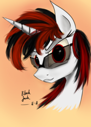 Size: 1814x2520 | Tagged: safe, artist:lth935, oc, oc only, oc:blackjack, pony, unicorn, fallout equestria, fallout equestria: project horizons, bust, deal with it, female, glasses, mare, portrait, simple background, solo