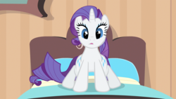 Size: 1920x1080 | Tagged: safe, edit, edited screencap, screencap, rarity, pony, unicorn, g4, rarity takes manehattan, bed, both cutie marks, child bearing hips, female, looking at you, mare, solo, wide hips