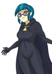 Size: 740x1047 | Tagged: safe, artist:sumin6301, juniper montage, equestria girls, equestria girls specials, g4, my little pony equestria girls: movie magic, bodysuit, breasts, cape, clothes, dark jedi, female, glasses, looking at you, simple background, sith, solo, star wars, white background