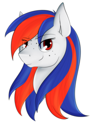 Size: 1515x2051 | Tagged: safe, artist:wulfanite, oc, oc only, oc:ocean bird, pony, freckles, red eyes, request, solo, two toned mane