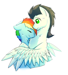 Size: 1780x1968 | Tagged: safe, artist:minhkhue3, rainbow dash, soarin', pony, g4, female, hug, male, ship:soarindash, shipping, straight, winghug