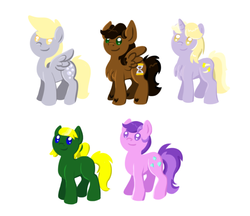 Size: 596x515 | Tagged: safe, artist:usagi-zakura, amethyst star, derpy hooves, dinky hooves, doctor whooves, sparkler, time turner, earth pony, pegasus, pony, unicorn, g4, doctor who, female, jenny the doctor's daughter, male, mare, ponified, race swap, simple background, stallion, white background