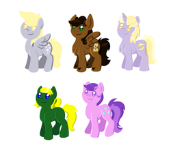 Size: 596x515 | Tagged: safe, artist:usagi-zakura, amethyst star, derpy hooves, dinky hooves, doctor whooves, sparkler, time turner, earth pony, pegasus, pony, unicorn, g4, doctor who, earth pony amethyst star, female, jenny the doctor's daughter, male, mare, ponified, race swap, simple background, stallion, white background