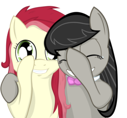 Size: 5000x4638 | Tagged: safe, artist:cheshiresdesires, artist:haetran, edit, octavia melody, roseluck, earth pony, pony, g4, absurd resolution, duo, eyes closed, female, laughing, laughingmares.jpg, mare, simple background, transparent background, vector