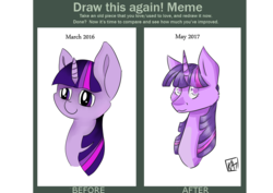 Size: 4093x2894 | Tagged: safe, artist:cluelesstuna, twilight sparkle, pony, g4, bust, comparison, draw this again, female, mare, portrait, simple background, solo, white background