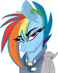 Size: 907x1135 | Tagged: safe, artist:djbrony24, artist:ralek, rainbow dash, pegasus, pony, g4, alternate timeline, amputee, apocalypse dash, augmented, bust, crystal war timeline, female, lidded eyes, looking at you, portrait, prosthetic limb, prosthetic wing, prosthetics, scar, simple background, solo, torn ear, transparent background