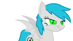 Size: 1920x1080 | Tagged: safe, oc, oc only, oc:sister note, bat pony, pony, cute, scrunchy face, simple background, solo, transparent background