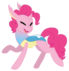 Size: 1024x1058 | Tagged: safe, artist:musicdove, pinkie pie, changedling, changeling, g4, changedlingified, changelingified, eyes closed, female, happy, pinkling, simple background, solo, species swap, transparent background