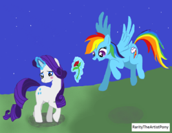 Size: 508x392 | Tagged: safe, artist:raritytheartistpony, rainbow dash, rarity, pony, g4, female, flower, lesbian, rose, ship:raridash, shipping