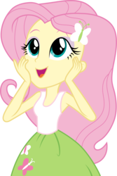 Size: 3001x4500 | Tagged: safe, artist:cloudy glow, fluttershy, equestria girls, g4, my little pony equestria girls: rainbow rocks, shake your tail, beautiful, clothes, female, hands on cheeks, happy, high res, simple background, smiling, solo, tank top, transparent background, vector
