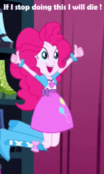 Size: 378x630 | Tagged: safe, edit, edited screencap, screencap, pinkie pie, equestria girls, g4, make up shake up, my little pony equestria girls: summertime shorts, animated, boots, clothes, female, funny, gif, heart, jumping, shoes, skirt, thumbs up, wristband