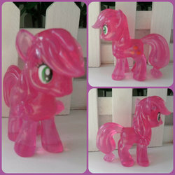 Size: 894x894 | Tagged: safe, artist:krazykari, applejack, earth pony, pony, g4, bootleg, bootleg pone, ebay, fake, irl, photo, pink, toy, translucent