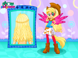 Size: 800x600 | Tagged: safe, artist:user15432, applejack, human, equestria girls, g4, my little pony equestria girls: rainbow rocks, dress up, dress up game, dressup, dressup games, enjoy dressup, fairy wings, humanized, new hair style, new hairstyle, ponied up, rainbow hair, rainbow rocks outfit, show girlgames, solo, winged humanization, wings