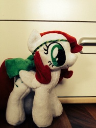 Size: 1536x2048 | Tagged: safe, artist:swearn, paradise, pony, g1, g4, bow, christmas, g1 to g4, generation leap, hat, holiday, irl, photo, plushie, santa hat, solo, tail bow