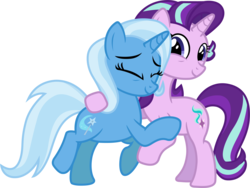 Size: 2528x1905 | Tagged: safe, artist:davidsfire, starlight glimmer, trixie, pony, unicorn, g4, duo, eyes closed, female, hug, mare, simple background, smiling, transparent background, vector