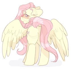 Size: 1024x984 | Tagged: safe, artist:misocosmis, fluttershy, pegasus, pony, g4, blushing, butt, female, heart eyes, looking back, mare, plot, solo, wingding eyes