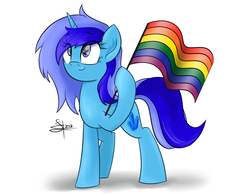 Size: 5420x4200 | Tagged: safe, artist:airfly-pony, oc, oc only, oc:spacelight, pony, unicorn, rcf community, absurd resolution, female, flag, gay pride, gay pride flag, mare, pride, pride flag, solo