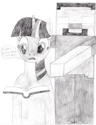 Size: 2550x3300 | Tagged: safe, artist:sms00, twilight sparkle, pony, g4, book, crossover, herobrine, high res, minecraft, traditional art