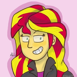 Size: 1500x1500 | Tagged: safe, artist:littleali078, sunset shimmer, equestria girls, g4, bust, female, grin, portrait, smiling, solo