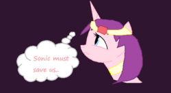 Size: 529x287 | Tagged: safe, artist:aurora456, artist:randomfan12, pony, unicorn, base used, black background, bust, merlina the wizard, ponified, portrait, simple background, sonic and the black knight, sonic the hedgehog (series), thought bubble