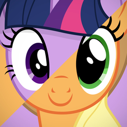Size: 1500x1500 | Tagged: safe, artist:caliazian, applejack, twilight sparkle, pony, g4, avatar, looking at you, smiling