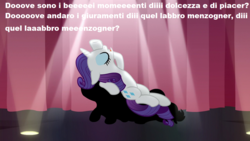 Size: 1280x720 | Tagged: safe, edit, edited screencap, screencap, rarity, pony, fame and misfortune, g4, fainting couch, female, flawless, italian, opera, singing, solo, song reference, spotlight, stage, the marriage of figaro, wolfgang amadeus mozart