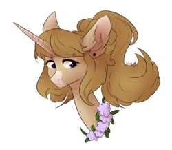 Size: 2893x2506 | Tagged: safe, artist:worldlofldreams, oc, oc only, pony, unicorn, bust, flower, high res, simple background, solo, transparent background