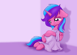 Size: 1500x1080 | Tagged: safe, artist:bonsia-lucky, oc, oc only, oc:melody aurora, alicorn, pony, alicorn oc, animated, clothes, cute, dress, gif, humming, music notes, offspring, parent:flash sentry, parent:twilight sparkle, parents:flashlight, pregnant, sitting, solo