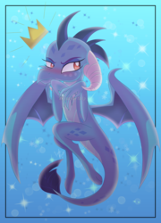 Size: 3215x4460 | Tagged: safe, artist:kimmyartmlp, princess ember, dragon, g4, blushing, crown, dragon lord ember, eye reflection, female, frown, high res, jewelry, reflection, regalia, signature, solo