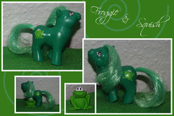Size: 600x400 | Tagged: safe, artist:pairofwings, oc, frog, pony, g1, baby, baby pony, customized toy, irl, photo, solo, toy