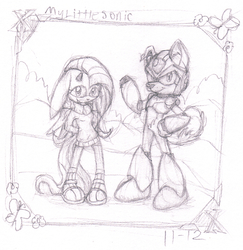 Size: 610x628 | Tagged: safe, artist:mylittlesonic, fluttershy, anthro, plantigrade anthro, g4, crossover, mega man (series), megaman x, sonic the hedgehog (series), sonicified, traditional art