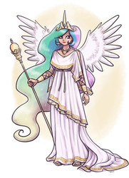 Size: 1016x1400 | Tagged: safe, artist:king-kakapo, princess celestia, human, g4, 4chan, beautiful, clothes, colored, drawthread, dress, female, human female, humanized, large voluminous hair, pretty, regal, sandals, scepter, simple background, solo, winged humanization, wings