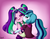 Size: 1024x791 | Tagged: safe, artist:queentigrel, aria blaze, sonata dusk, equestria girls, g4, cheek kiss, female, kissing, lesbian, ship:arisona, shipping, tsundaria, tsundere