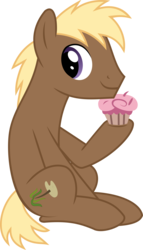 Size: 5800x10142 | Tagged: safe, artist:jhayarr23, coco crusoe, earth pony, pony, g4, triple threat, absurd resolution, food, male, muffin, simple background, sitting, solo, stallion, transparent background, vector