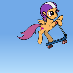Size: 1000x1000 | Tagged: safe, artist:redquoz, scootaloo, pony, g4, atg 2017, female, filly, helmet, newbie artist training grounds, scooter, solo, spread wings, wings