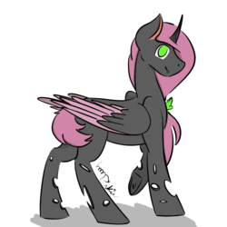 Size: 768x768 | Tagged: safe, artist:pinkiepegasus, oc, oc only, changeling, hybrid, changeling oc, pink changeling, simple background, solo, white background