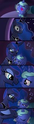 Size: 1100x3999 | Tagged: safe, artist:justsomepainter11, princess luna, oc, oc:aurora, alicorn, pony, g4, comic, cute, diaper, female, foal, heartwarming, jewelry, kissing, like mother like daughter, like parent like child, lullaby, maternaluna, mother and child, mother and daughter, motherly, music notes, parent:princess luna, regalia, show accurate, singing, sleeping