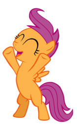 Size: 1024x1630 | Tagged: safe, artist:cultleaderfluttershy, scootaloo, pegasus, pony, flight to the finish, g4, my little pony: friendship is magic, belly, bipedal, excited, eyes closed, female, filly, open mouth, simple background, solo, standing up, transparent background, underhoof, vector