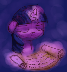 Size: 2052x2209 | Tagged: safe, artist:aemuhn, twilight sparkle, pony, g4, atg 2017, eyes closed, female, high res, newbie artist training grounds, scroll, solo