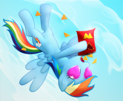 Size: 1525x1252 | Tagged: safe, artist:frogem, rainbow dash, pony, g4, atg 2017, chips, doritos, eating, female, flying, food, heart eyes, newbie artist training grounds, solo, wingding eyes