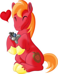 Size: 832x1070 | Tagged: safe, artist:hywther, big macintosh, smarty pants, earth pony, pony, g4, atg 2017, eyes closed, floating heart, heart, hoof hold, love, male, newbie artist training grounds, simple background, solo, white background