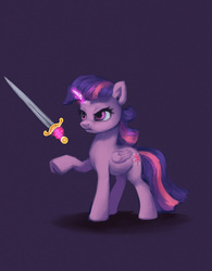Size: 1172x1500 | Tagged: safe, artist:egn, twilight sparkle, alicorn, pony, g4, atg 2017, equestria daily exclusive, female, magic, newbie artist training grounds, solo, sword, telekinesis, twilight sparkle (alicorn), weapon