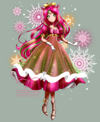 Size: 990x1200 | Tagged: safe, artist:tiffanymarsou, oc, oc only, oc:precious metal, human, clothes, commission, dress, eared humanization, evening gloves, gloves, humanized, humanized oc, long gloves, looking at you, smiling
