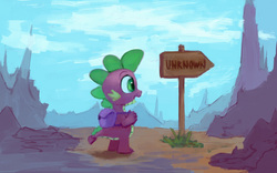 Size: 1500x938 | Tagged: safe, artist:egn, spike, dragon, g4, adventure, atg 2017, backpack, equestria daily exclusive, journey, male, newbie artist training grounds, solo