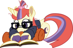 Size: 1267x824 | Tagged: safe, artist:hywther, moondancer, pony, unicorn, g4, atg 2017, book, clothes, cute, dancerbetes, female, glasses, mare, newbie artist training grounds, reading, simple background, smiling, solo, sweater, white background