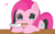 Size: 1354x844 | Tagged: safe, artist:chametzkiwi, pinkie pie, earth pony, pony, g4, :3, blush sticker, blushing, cute, cuteamena, female, heart, heart eyes, knife, leaning, mouth hold, pinkamena diane pie, simple background, solo, white background, wingding eyes