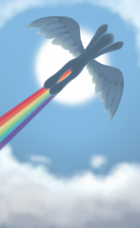 Size: 900x1457 | Tagged: safe, artist:redquoz, rainbow dash, pony, g4, atg 2017, backlighting, female, flying, newbie artist training grounds, rainbow trail, solo, spread wings, wings