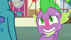 Size: 1280x720 | Tagged: safe, screencap, princess ember, spike, dragon, g4, triple threat, blushing, out of context, sweat