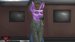 Size: 3840x2160 | Tagged: safe, artist:tsaritsaluna, starlight glimmer, pony, g4, alternate hairstyle, clothes, disguise, hat, high res, lenin, looking at you, ponified, revolution, snow, stalin glimmer, train